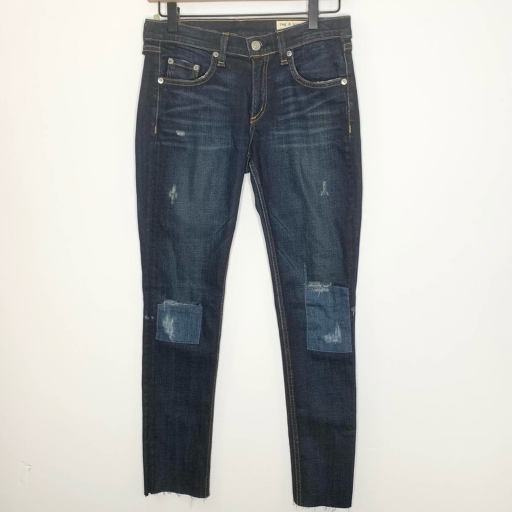 Rag & Bone Patchwork Skinny Mid Rise Ankle Denim